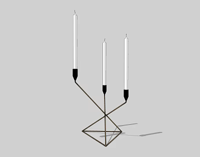 Stylish Candle Lamp With Three Candles Metal Stand And Geometric Base 3d model