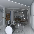 Music Instrument Showroom With Grand Piano Violins Guitars And Modern Display Cases