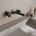 Sleek Black Wall Mounted Faucet in Bathroom with Marble Sink and Toiletries Accessories