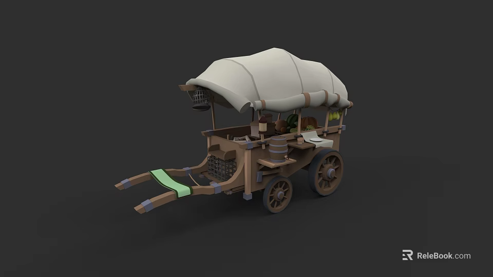 Traditional Wooden Car With Canvas Roof Storage Cage And Green Seat 3d model 