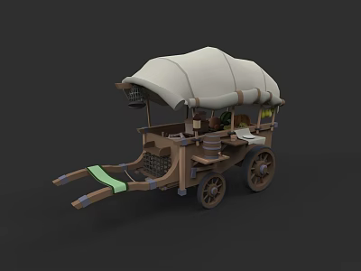 Traditional Wooden Car With Canvas Roof Storage Cage And Green Seat 3d model