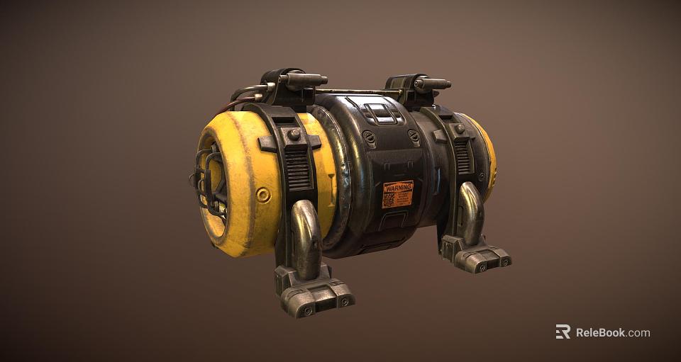 Yellow And Black Industrial Engine With Metal Frames Pipes And Supports 3d model 