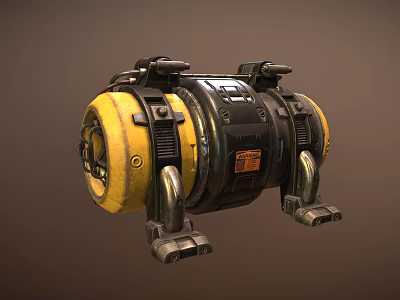 Yellow And Black Industrial Engine With Metal Frames Pipes And Supports 3d model