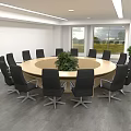 Modern Conference Room Interior With Round Table Black Chairs Indoor Plant And Large Windows