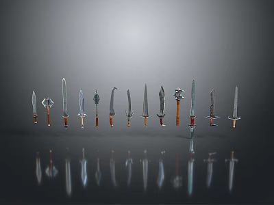 Various Medieval Swords With Ornate Handles On 3d model