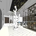 Modern Public Office Space With White Tree Decoration Marble Reception Desk And Glass Partitions