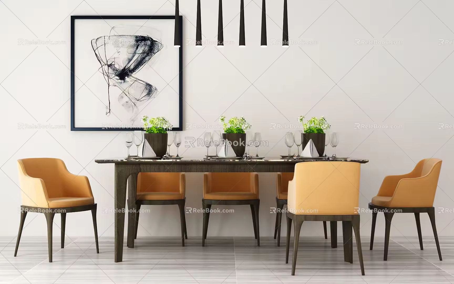Modern Dining Table and Chair Combination Dining Table 3d model