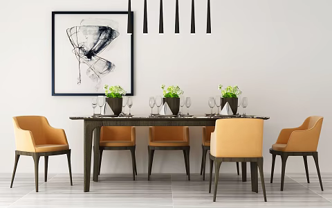 Modern Dining Table and Chair Combination Dining Table 3d model