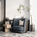 Gray Single Sofa In Modern Interior With Potted Plant And Side Table 3d model