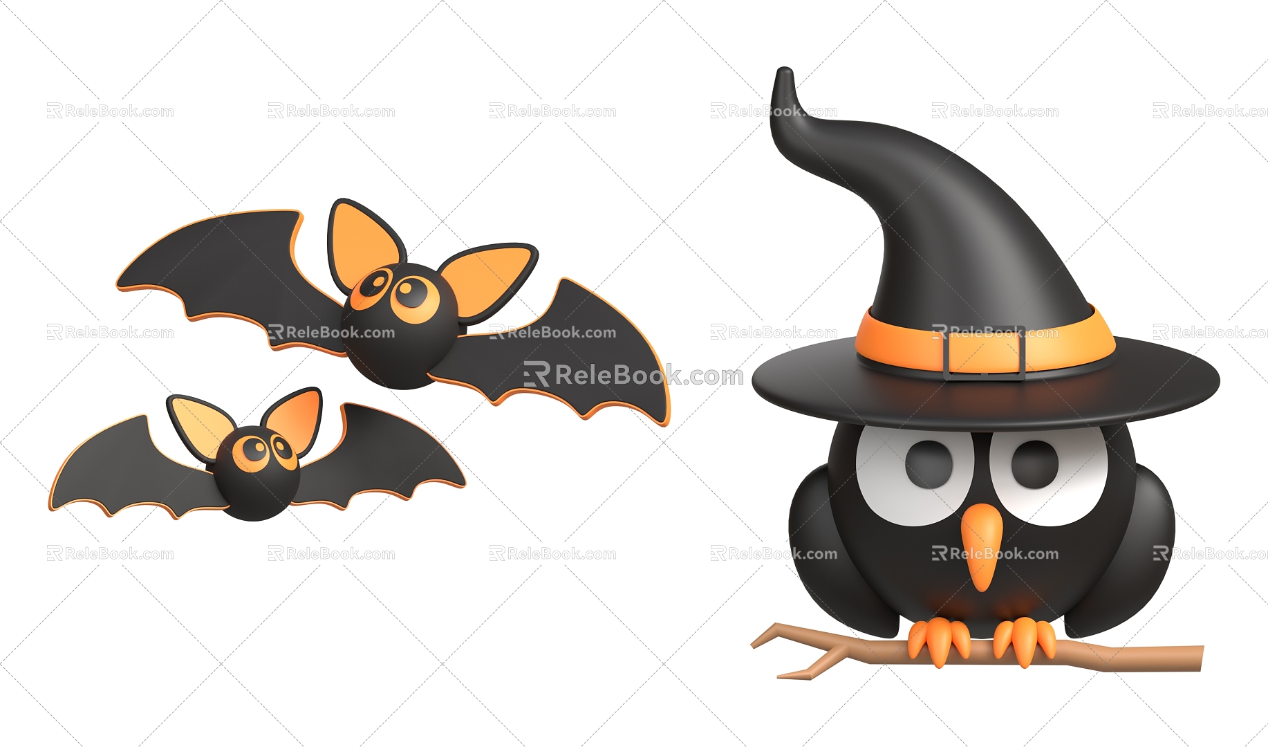 Cartoon Bat Cartoon Owl Halloween Decorations 3d model