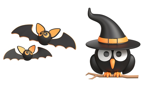 Cartoon Bat Cartoon Owl Halloween Decorations 3d model