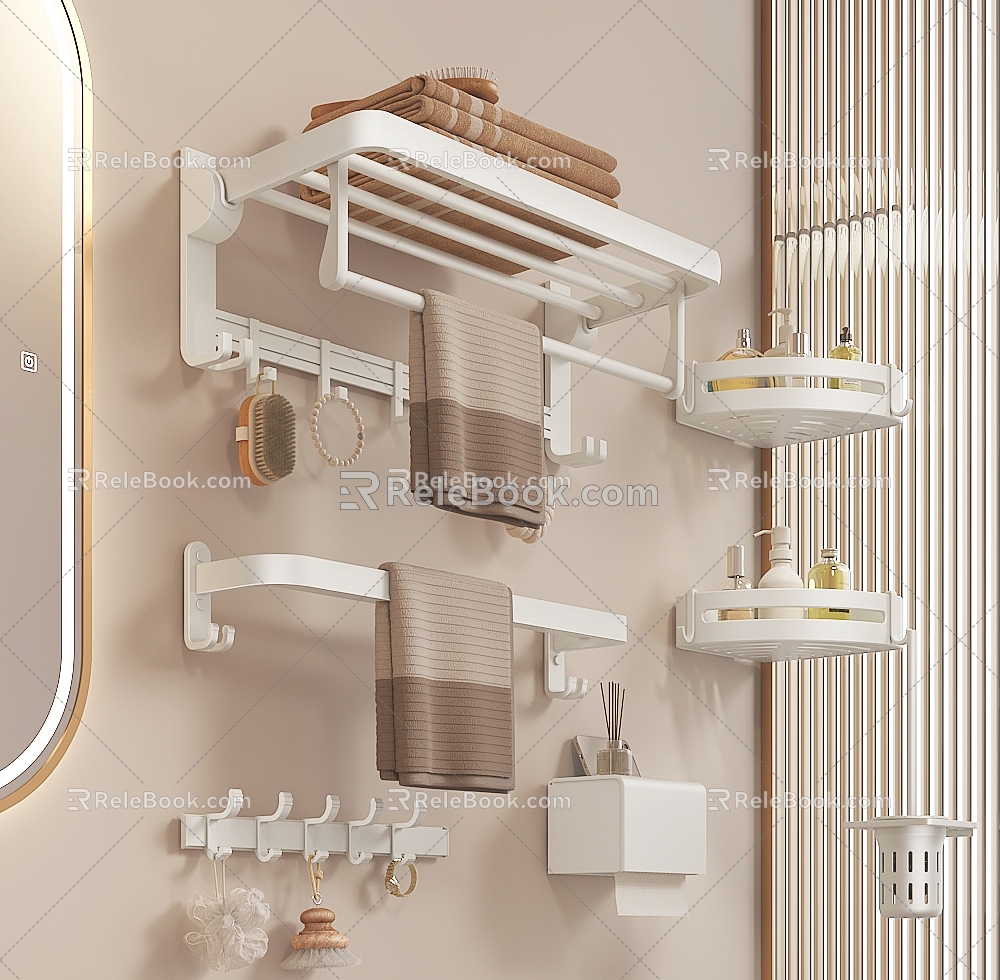 Bathroom Toilet Toilet Small Storage Rack Towel Rack Tripod Tissue Box Toilet Brush Clothes Hook Cream Style Hardware Combination model