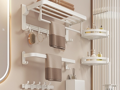 Bathroom Toilet Small Storage Rack Towel Rack Tripod Tissue Box Toilet Brush Clothes Hook Cream Style Hardware Combination model