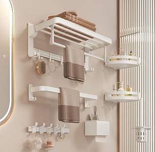 Bathroom Toilet Small Storage Rack Towel Rack Tripod Tissue Box Toilet Brush Clothes Hook Cream Style Hardware Combination 3d model