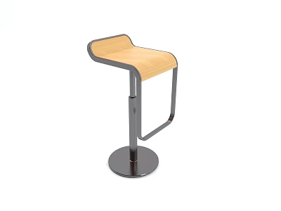 Modern Bar Stool With Wooden Seat Metal Frame And Round Base 3d model