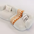 Light Gray Two Seater Sofa with Striped Cushions and Orange White Star Pattern Throw Blanket 3d model