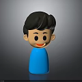 3D Cartoon Boy Character With Short Black Hair Blue Outfit And Smiling Expression
