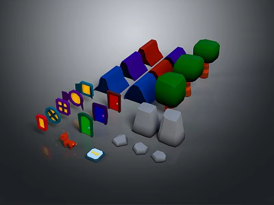 Colorful Building Blocks Scene With House Shaped Tree Shaped Toy Car And Geometric Elements 3d model