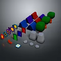Colorful Building Blocks Scene With House Shaped Tree Shaped Toy Car And Geometric Elements