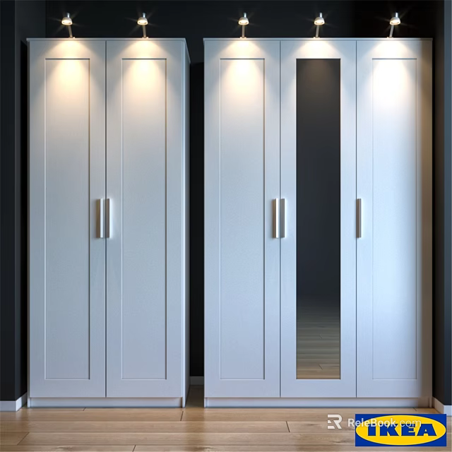 Modern White Dresser With Sleek Design Metal Handles And Mirror Panels 3d model 