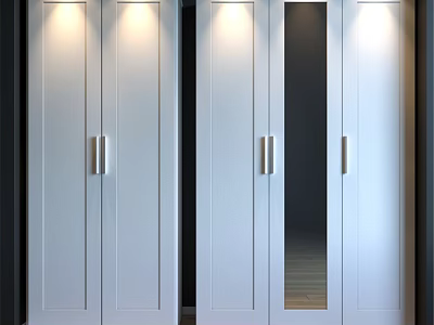 Modern White Dresser With Sleek Design Metal Handles And Mirror Panels 3d model