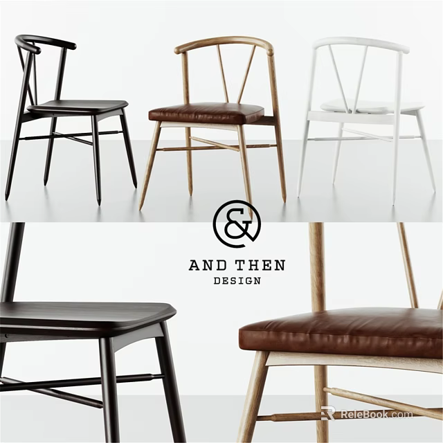 Modern Single Chair Designs With Leather Seat And Wooden Frame In Black White Brown 3d model 