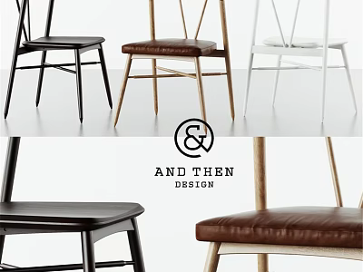 Modern Single Chair Designs With Leather Seat And Wooden Frame In Black White Brown 3d model