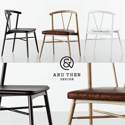 Modern Single Chair Designs With Leather Seat And Wooden Frame In Black White Brown 3d model