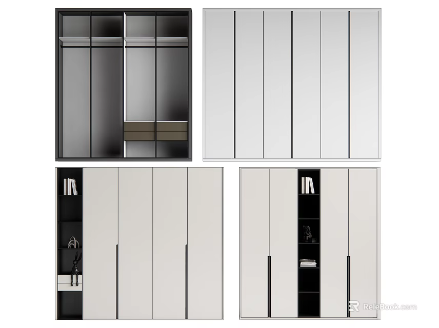 Modern Wardrobe Designs With Sliding Mirror Doors Storage Shelves And Drawers 3d model 