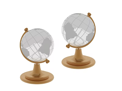 Elegant Decorative Ornament Set With Gold Base Transparent Globe And Gray Continents 3d model