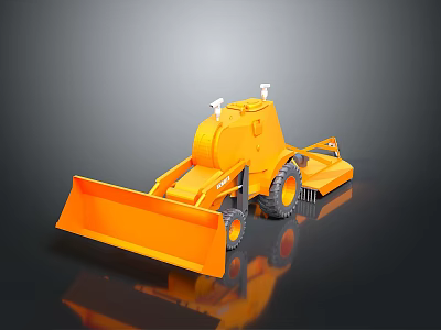 Orange Bulldozer 3D Model With Front Blade Large Wheels And White Lights 3d model
