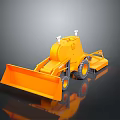 Orange Bulldozer 3D Model With Front Blade Large Wheels And White Lights