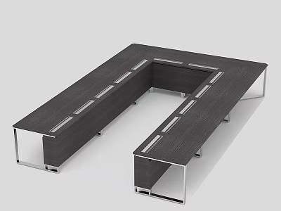 Modern U Shaped Conference Table With Dark Wooden Surface And Metal Frame 3d model