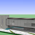 Modern Sales Office Building With Glass Curtain Wall And Geometric Roof Design