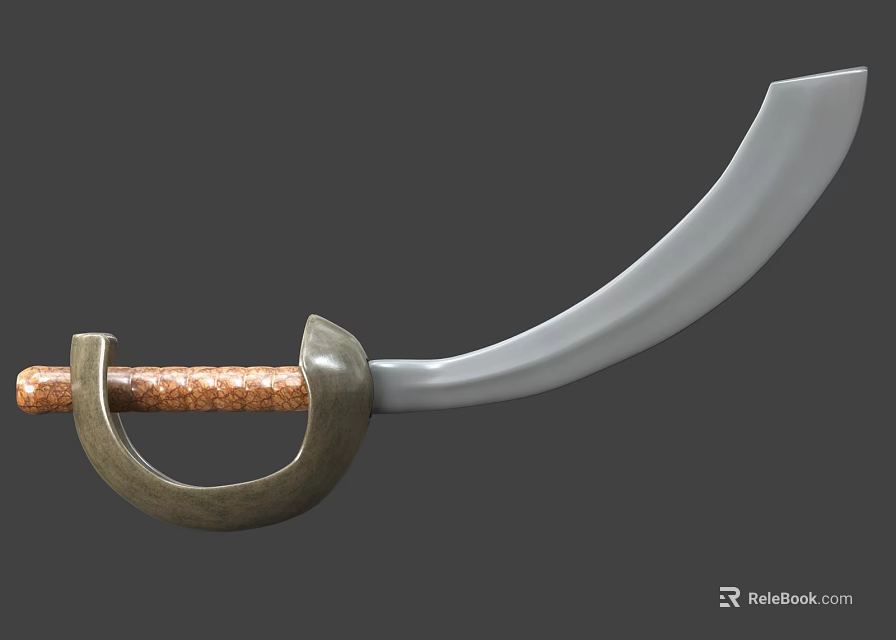 Saber Weapon With Curved Silver Blade Brown Textured Handle And Metal Hilt 3d model 