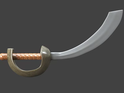 Saber Weapon With Curved Silver Blade Brown Textured Handle And Metal Hilt 3d model