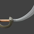 Saber Weapon With Curved Silver Blade Brown Textured Handle And Metal Hilt