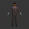 3D Character Model Wearing Gray Suit Red Tie And White Gloves