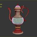 Silver Ornate Teapot With Green Body Decorative Handle Spout And Base For Daily Use
