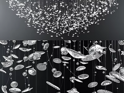 Modern Artistic Chandelier With Hanging Metal Decorations And Glass Elements For Home Interior Design 3d model