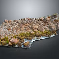 Natural Rocky Terrain Featuring Brown Gray Rocks and Green Moss Layers