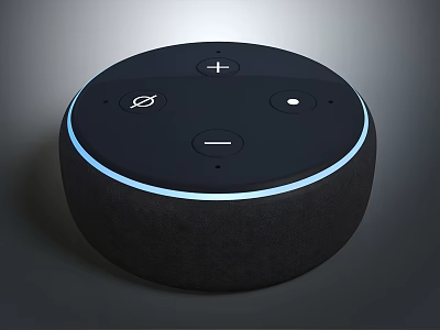 Wireless Speaker Featuring Round Design Black Fabric Finish Blue LED Ring Light and Control Buttons 3d model