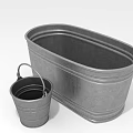 Two Metal Containers Oval Large Bucket And Small Handle Bucket 3d model