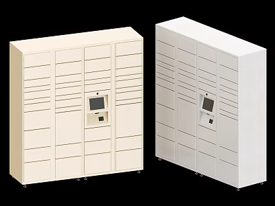 Smart Lockers with Digital Panels in Beige and White Colors 3d model
