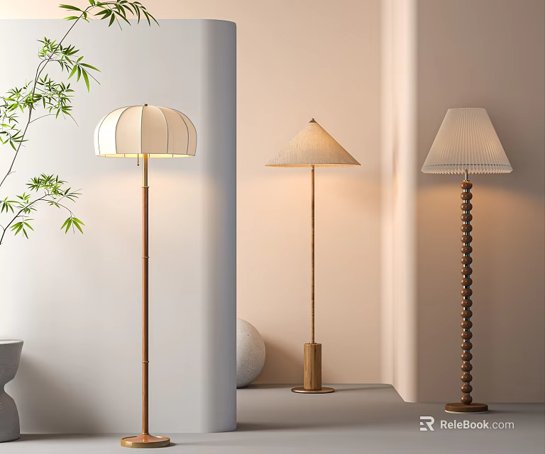 Modern Minimalist Floor Lamps With Wooden Stand And Fabric Shade For Living Room Interior 3d model 