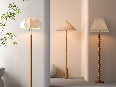 Modern Minimalist Floor Lamps With Wooden Stand And Fabric Shade For Living Room Interior 3d model
