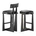 Modern Minimalist Bar Stool With Wooden Frame Black Seat And Backrest