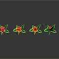 Colorful Cartoon Flowers with Green Leaves and Various Shapes Arranged in a Row