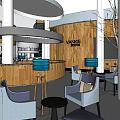 Modern Hotel Lobby Interior With Circular Wooden Reception Desk Pendant Lights And Green Plants