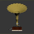 Golden Phonograph Decorative Equipment With Red Wooden Base And Fan Shaped Horn